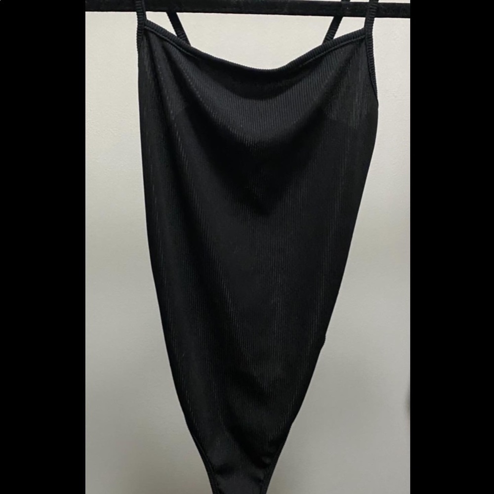 Black Ribbed Square Neck Bodysuit